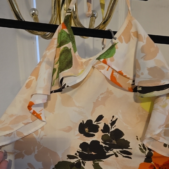 Elegant Cream and Orange Halter Midi Sundress - Picture 3 of 8